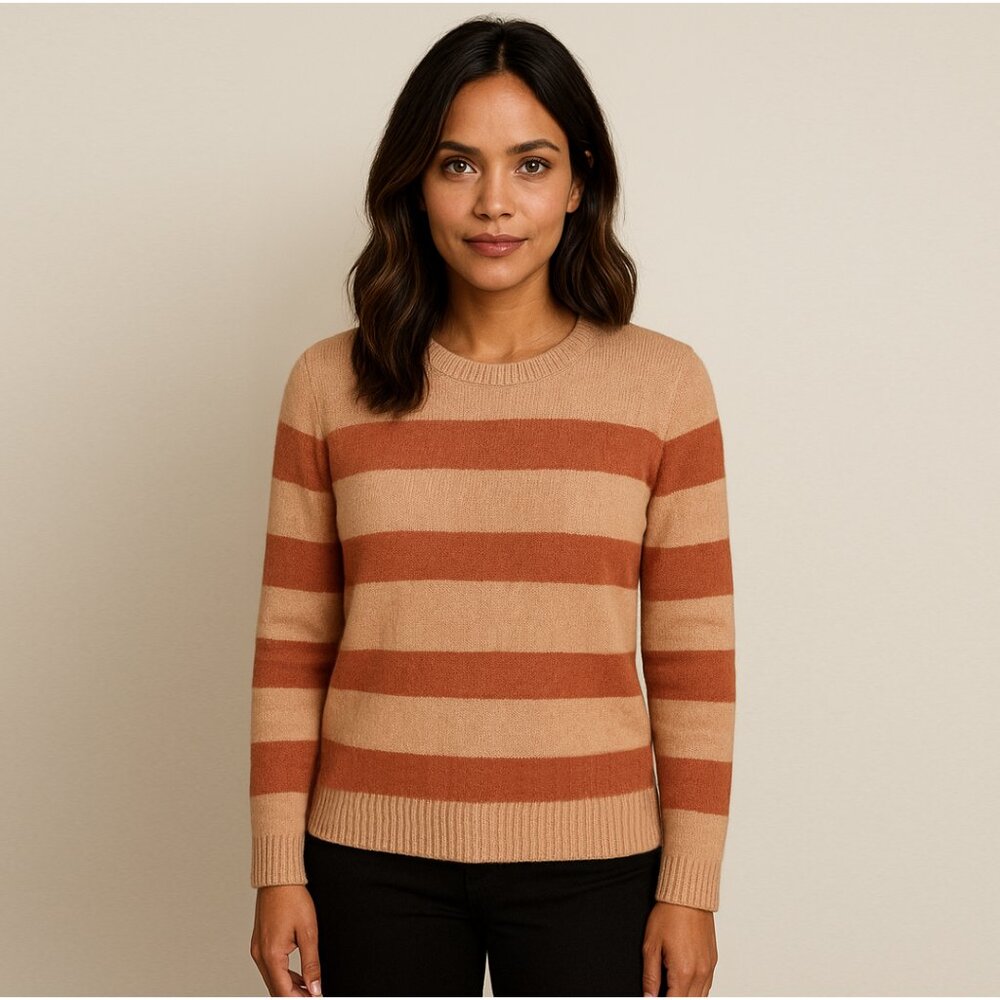 Ann Taylor Sweater Wool Blend Beige Color Block Long Sleeves Pullover Large